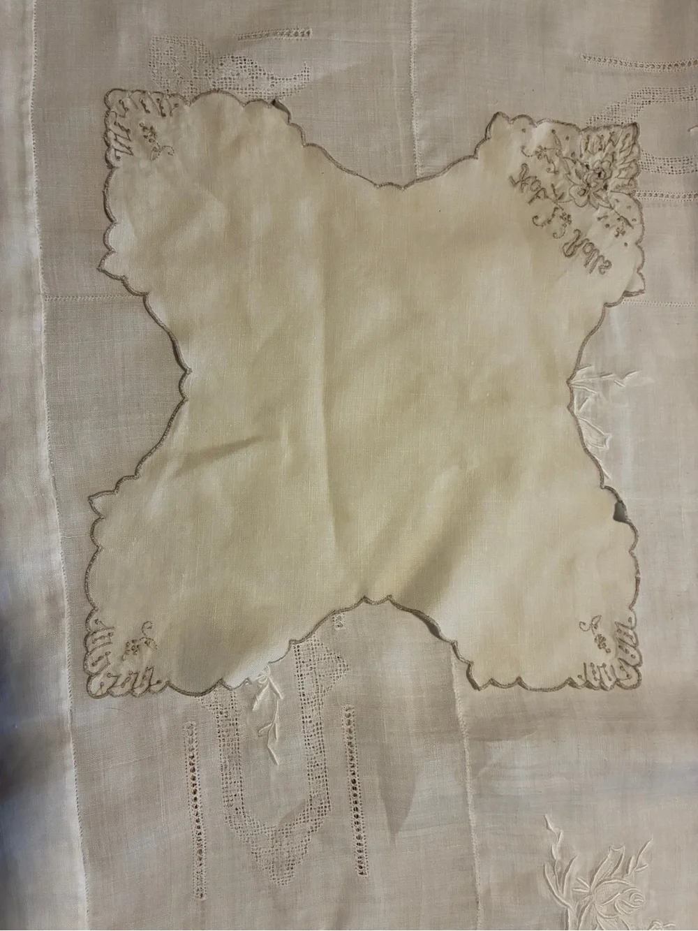 Vintage Embroidered Linen Doilies Set - Basket covers and Bun Warmer Covers